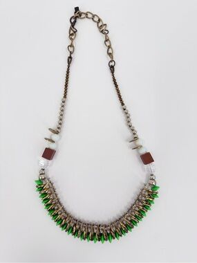 Pam Hiran Statement Necklace Coil Beads Green Clear Glass Gold Beads Silver Gold